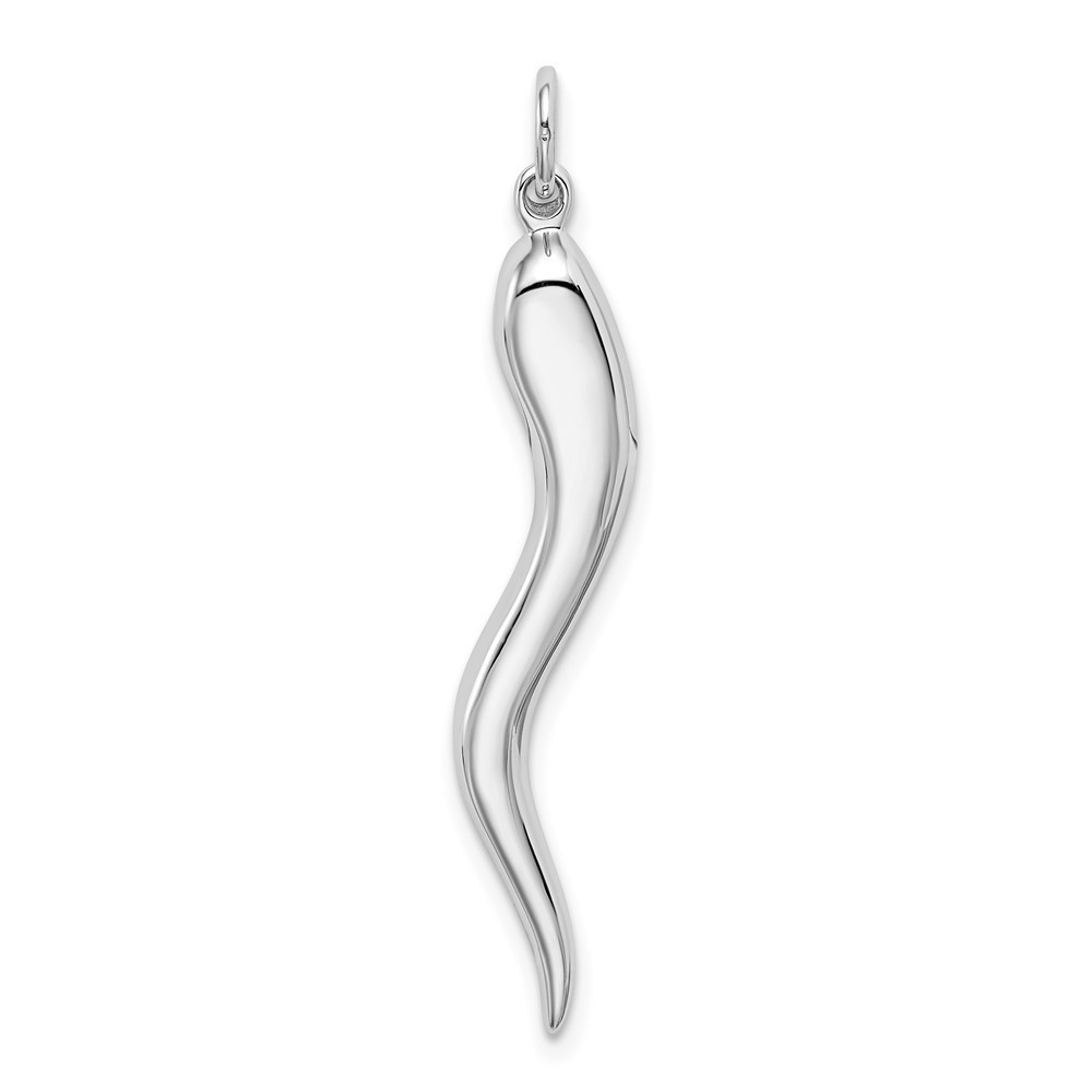 10k White Gold Solid 3-D Large Italian Horn Cornicello Necklace Pendant